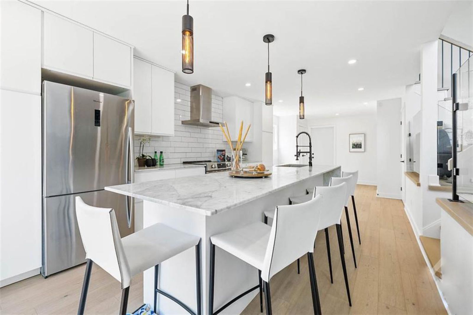 Renovated kitchen with marble island